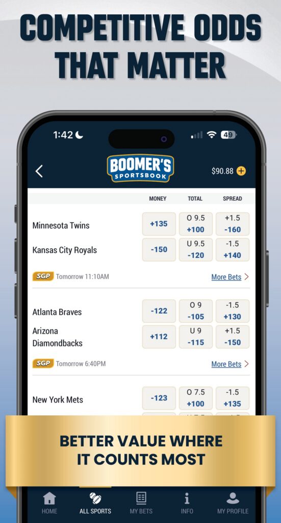 Apple App Store_Screenshots_Final4_logo_removed Boomer's Sportsbook - Competitive Odds That Matter - Mobile App mockup