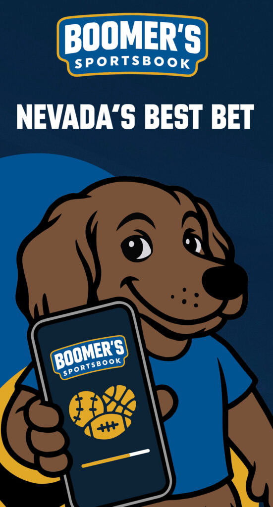 Apple App Store Start_pg1 1 Boomer's Sportsbook - Nevada's Best Bet- Mobile App mockup - With Mascot